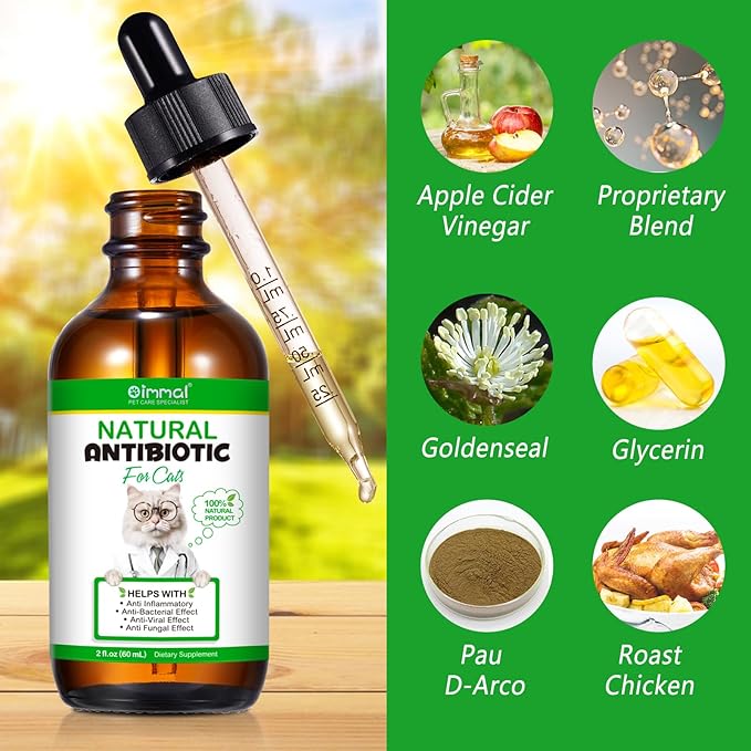 2PACK Antibiotics for Cats, Cats Antibiotics for Injections, Natural antibiotic for Cat Immune & Allergy Relief, Cough Relief, Yeast Injection, UTI Treatments, Cat Antibiotic Supplement Drops, 2*60ML