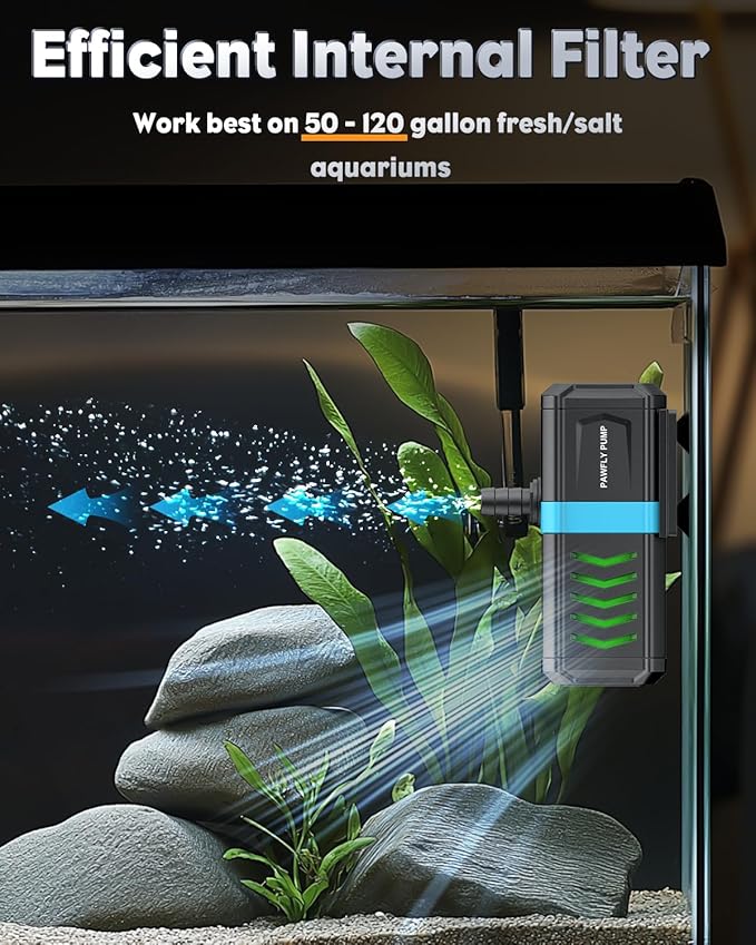 Pawfly Internal Aquarium Filter for 50-120 Gallon Fish Tanks Adjustable Fish Tank Filter with 550 GPH Powerful Water Pump Ultra Quiet Submersible Filter for Freshwater Saltwater Pond Filtration