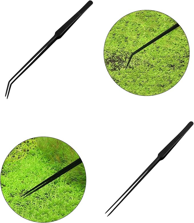 Aquascaping Tools 7 in 1 Kit Aquarium Plant Scissors Tools Set Curved & Waved Scissor Tweezers Spatula Stainless Steel Anti Rust Tools for Aquascape Black