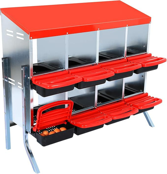 Nesting Boxes for Chickens, Chickens Laying Boxes for Chicken Coop with Legs, 8 Compartments Chicken Nesting Boxes, with Removable Tray, Easy Cleaning, for Hens Outdoor Chicken Coop Farm Yard, Red