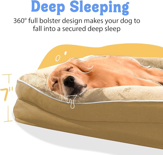 Washable Orthopedic Large Dog Bed - Big Dog Beds with Removable Waterproof Cover and Non-Slip Bottom XL Large Pet Bed with Bolster Extra Large Dogs Bed