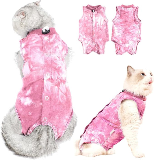 Cat Recovery Suit After Surgery, Cat Recovery Wear for Abdominal Wounds Cat Onesie Cone E-Collar Alternative,Pink L