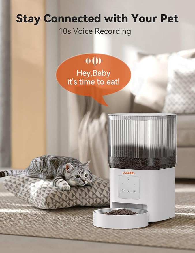 WOPET Automatic Cat Feeder, WiFi Dog Feeder with APP Control for Remote Feeding, Automatic Cat Food Dispenser with 10S Voice Record,1-10 Meals Per Day for Cats and Dogs