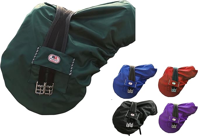 Majestic Ally Nylon Waterproof Fleece Lined Ride On English Saddle Cover-Multiple Color (Hunter Green)