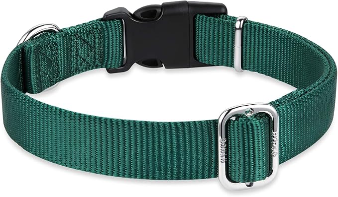 Hyhug Small Dog Collar Quick-Release Green| Heavy-Duty Nylon Puppy Collar, Adjustable & Durable Pet Supplies for Boy & Girl Dogs (Small, Dark Green)