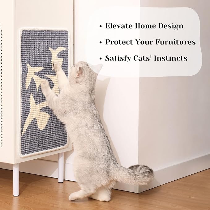 Sisal Cat Scratcher Post Mat (Use on Wall, Couch and Carpet), Durable and Shedding-Resistant Cat Scratching Surface - 21.7x13 inch with Adhesive Pads and Twist Pins (Matisse)