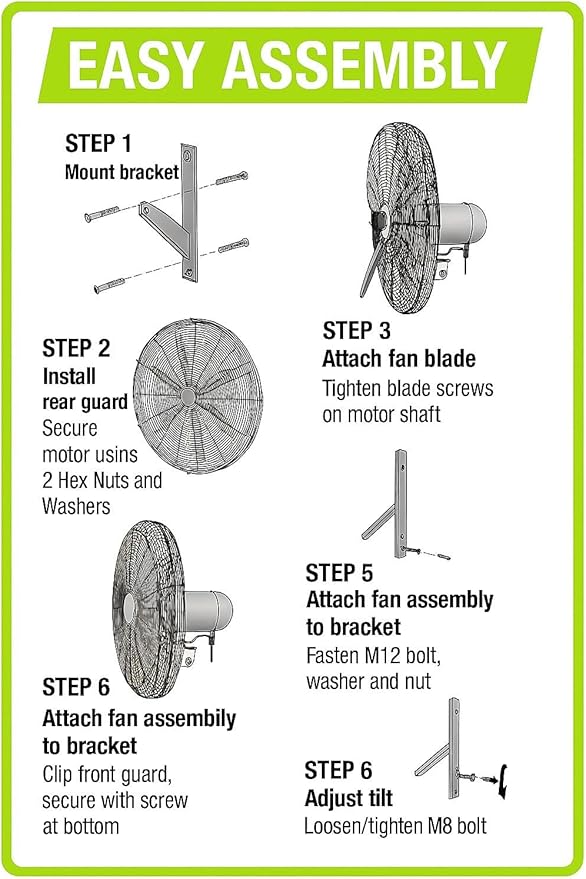 OEMTOOLS 24" Outdoor Wall Mount Fan, 80° Oscillating Fan 6800 CFM Max, Water Resistant, Use in Garage, Gym, Warehouse, Factory and Jobsite