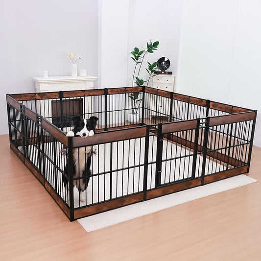Dog Playpen, 31.5" Height Dog Pen Indoor, Heavy Duty, Safe and Sturdy, Furniture Style Puppy Pen (12 Panels (31.5" High), Rustic Brown)