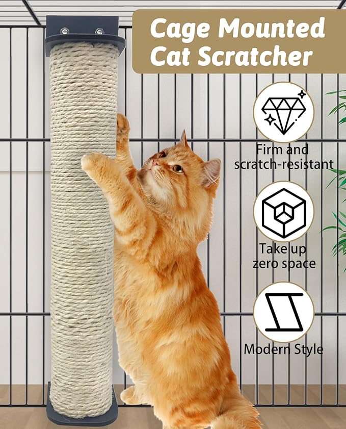 VCEPJH 2 Pcs Cat Scratching Post for Crate Cage Mounted Cat Scratcher Natural Sisal Scratch for Scratching and Climbing Furniture 15x2.7inches (White)