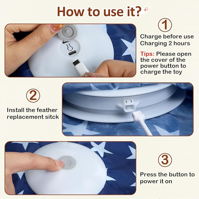 Interactive Cat Toy Rechargeable, Cat Exercise Toys for Indoor Bored Adult Cats, Hide and Seek Toy with Motion Activated, Moving Feather, Chirping