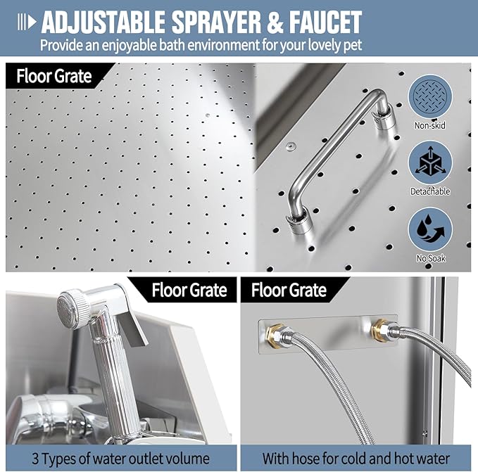 38" Pet Dog Bathing Station W/Ramp, Professional Stainless Steel Dog Grooming Tub W/Floor Grate, Faucet, Dog Bathtub for Large,Medium, Small Pets, Washing Sink for Home,L-RAMP