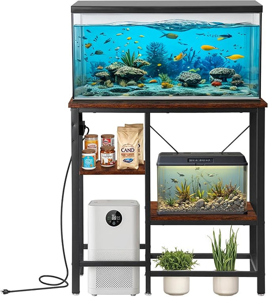 ZENY 20-29-37 Gallon Fish Tank Stand with 3-Tier Adjustable Storage Shelves and Power Outlet, Reptile Tank Stand, 30.7" L*13.7" W Tabletop, 400LBS Capacity