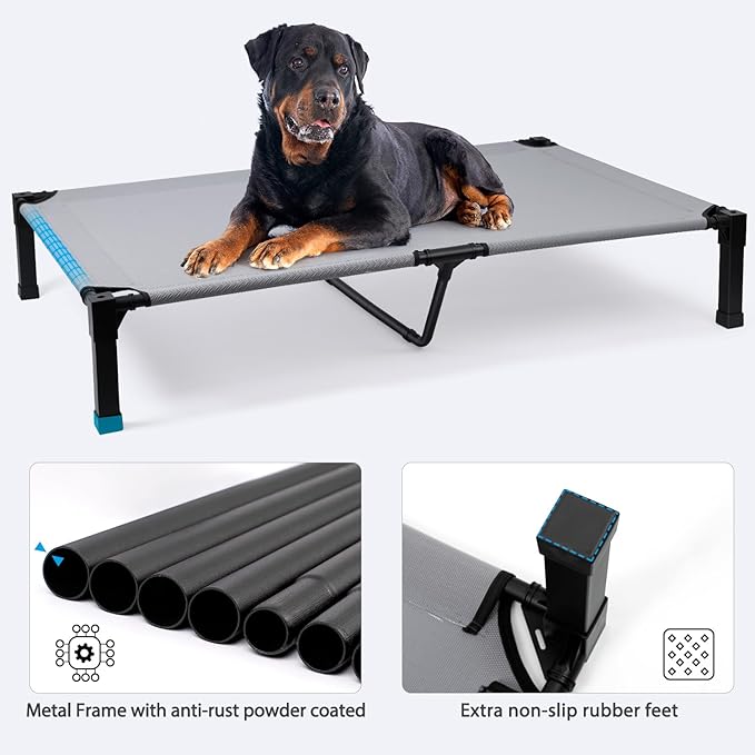 Heeyoo Elevated Dog Bed, Cooling Raised Pet Cot with Chew Proof Washable Breathable Mesh and Metal Frame, Portable Dog Cot Bed with No-Slip Feet for Outdoor or Indoor Use