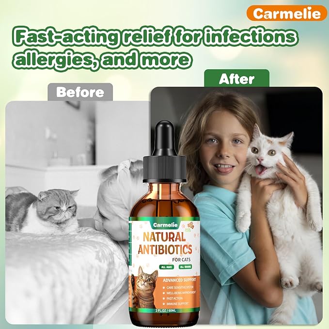 Natural Antibiotics for Cats – Cat Antibiotics for Allergy Relief, Urinary Tract Support, Itch Relief, and Immune Support – Promotes Urinary Tract Health – Cat and Dog Supplemental Vitamins – 2 fl oz