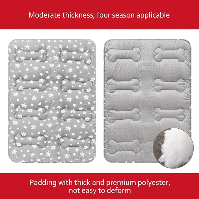 Dog Crate Mat (36" X 23") 2 Pack, Soft Dog Bed Mat with Cute Stars, Personalized Dog Crate Pad, Anti-Slip Bottom, Machine Washable Kennel Pad, Grey