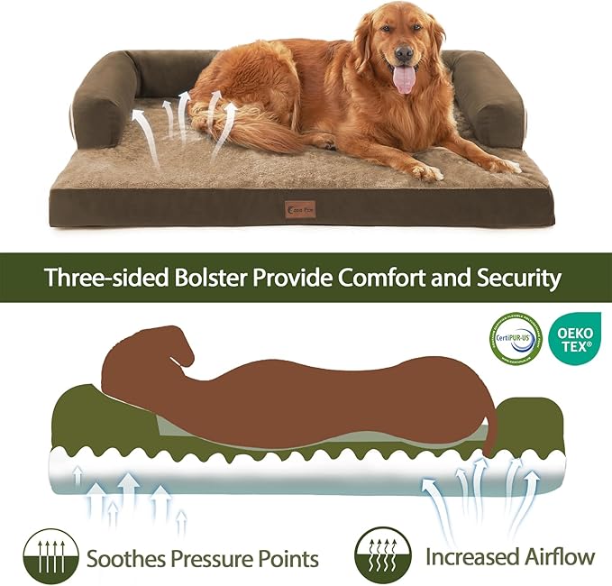 XXL Dog Bed with Bolsters, Waterproof Orthopedic Dogs Beds for Extra Large Dogs, Memory Foam XLarge Dog Beds with Removable Washable Cover, Nonskid Bottom (XX-Large,Brown)