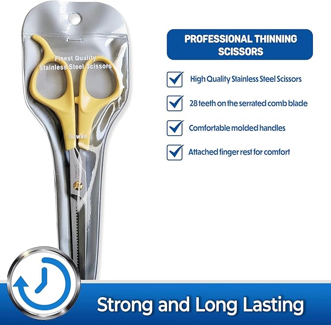 PET MAGASIN Dog Grooming Scissors Straight Thinning Yellow Stainless Steel Professional Grooming Shears for Dogs and Pets
