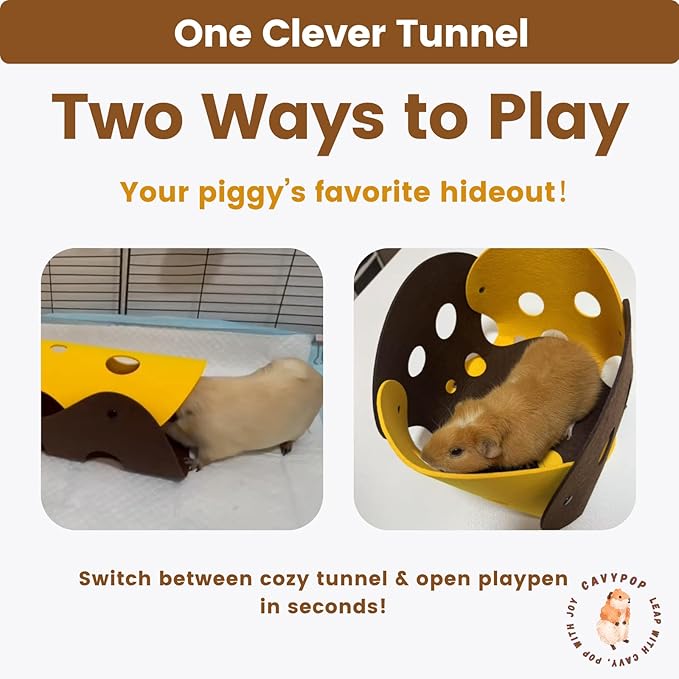 Guinea Pig Hideout Guinea Pig Tunnel Washable Tube with Cheese-Hole Design Soft Cozy Hideaway for Cage Corner Indoor Play and Enrichment-Brown