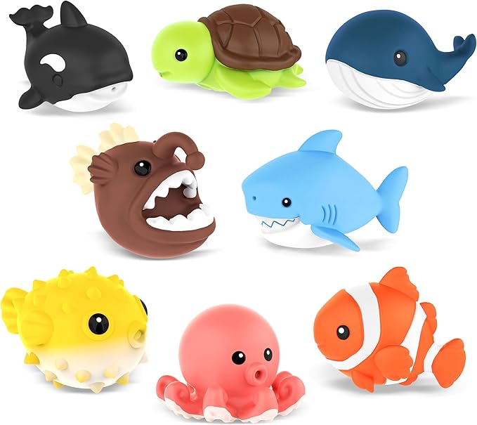 8 PCS Ocean Animal Bath Toys Mold Free Infant Bath Tub Toys for 12 Months - No Hole Bathtub Toys for Toddlers 1-3 Water Pool Toys for Baby Toddler Ages 1+