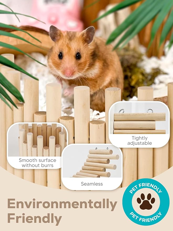 2PCS Wooden Hamster Fence, Bridge Cage Decor, Wooden Hamster Accessory 11.8in（3.93in High）