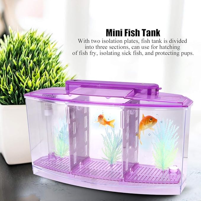 LIZEALUCKY Betta Fish Tank, Adjustable LED Light Acrylic Aquarium with Water Change Valve, Small Fish Tank Starter Kit for Office Home Room Decor (Purple)