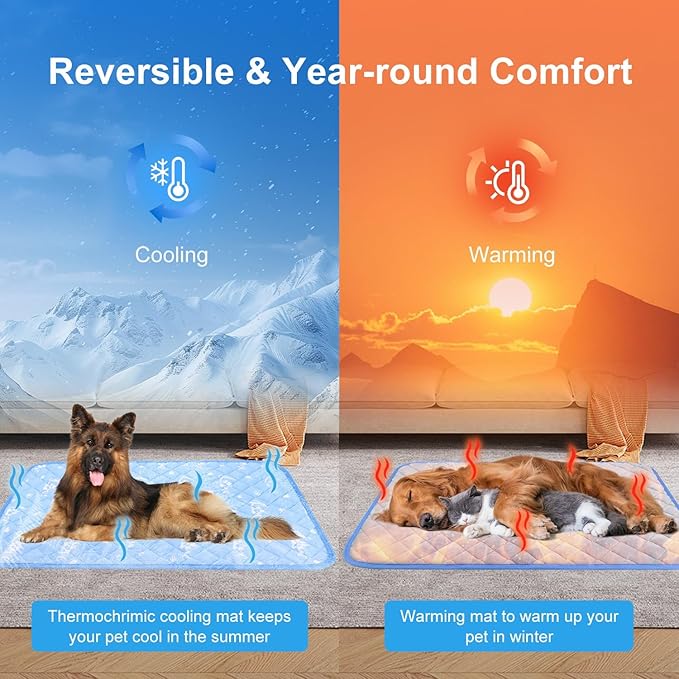 MH MYLUNE HOME Dog Cooling Mat 59" x 40" Arc-Chill Cool Fiber & Endothermic Color Changing Double-Sided Cooling & Warm Dog Mat, Foldable Washable Summer Pet Blanket