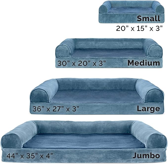 Furhaven Cooling Gel Dog Bed for Large/Medium Dogs w/ Removable Bolsters & Washable Cover, For Dogs Up to 55 lbs - Faux Fur & Velvet Sofa - Harbor Blue, Large