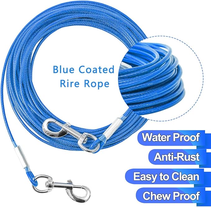 Tie Out Cable for Dogs,100FT Dog Leads,Heavy Duty Tie Out Cable for Large Dogs Up to 125lbs,Durable Dog Runner Tether Line for Outdoor,Yard