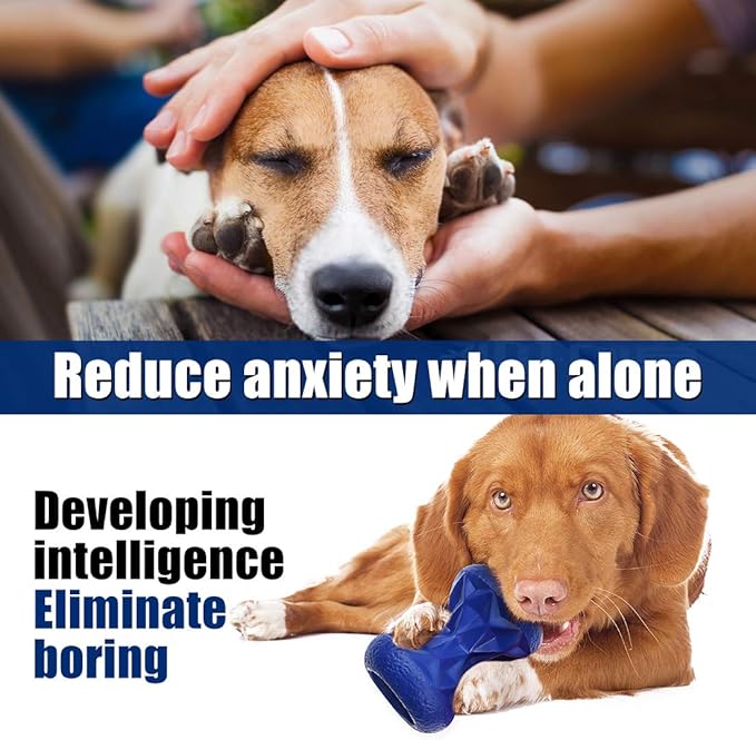 Rubber Dog Toys Treat Dispensing - Super Tough Treat Toys for Aggressive chewers Large Breed Durable Dog Toys IQ Training (Blue)