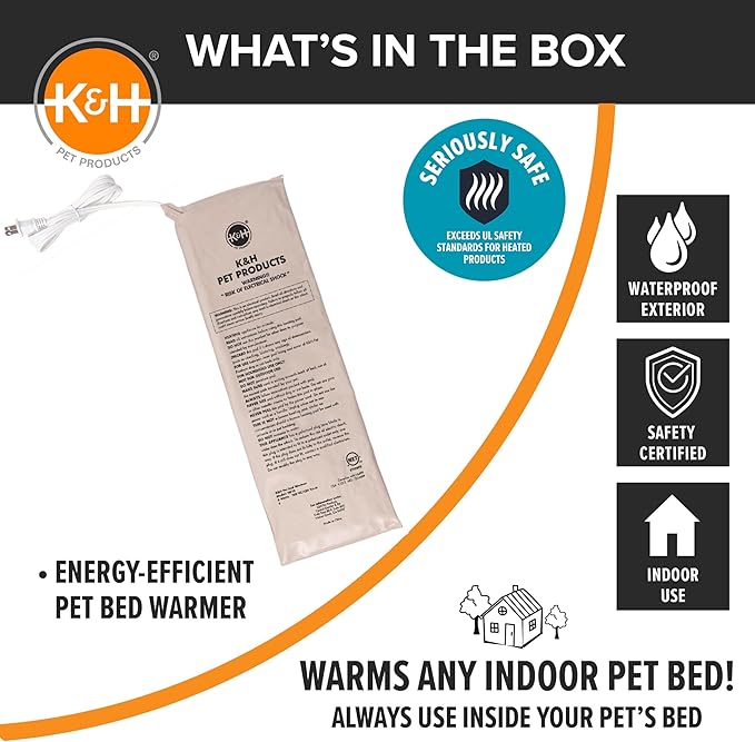 K&H Pet Products Pet Bed Warmer, Turn Any Pet Bed Into a Heated Cat or Dog Bed, Waterproof Indoor Heated Warming Pad Insert, Automatic Temperature, Safety Listed - Medium 20 X 5.5in Tan