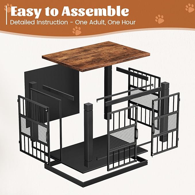 VOPEAK 27.5" Dog Crate Furniture, Chew Resistant Dog Crate for Small Dogs Puppy, Heavy Duty Dog Crates Dog Kennel Cage Indoor with Double Doors, Wooden End Table for Bedroom Living Room, Black