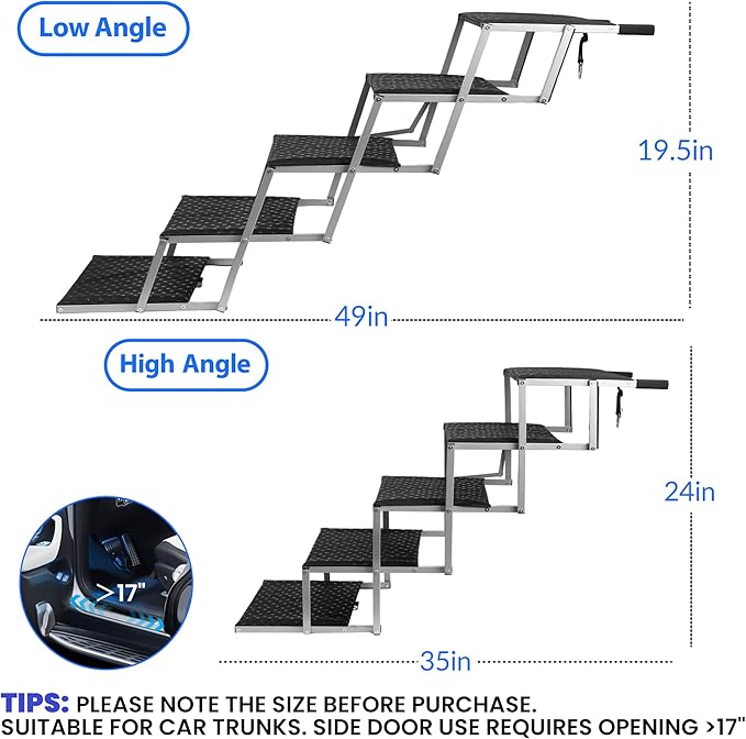 Niubya Portable Folding Dog Stairs for Cars, SUVs, Trucks - Lightweight Pet Ramp for Large Dogs with Non-Slip Surface - Reinforced Steps Support Up to 200 lb, 5 Steps