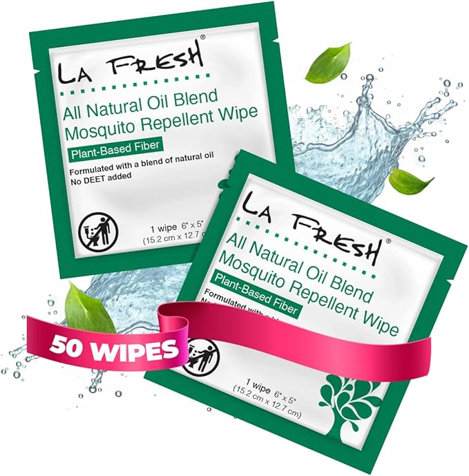 LA Fresh DEET Free Natural Mosquito Repellent Wipes - Long Lasting Bug Repellant - Pack of 50