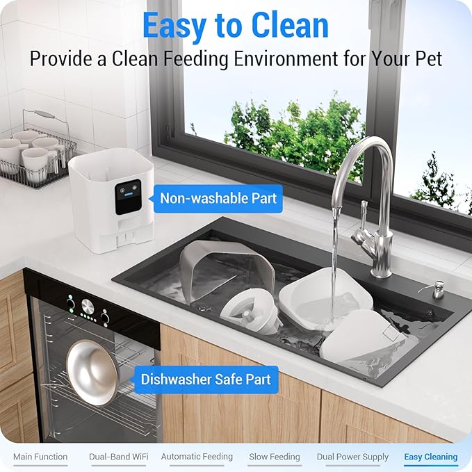 Automatic Cat Feeder with Slow Feed: 5G WiFi Automatic Dog Feeder with APP Control, 7L Auto Cat Food Dispenser with Alexa for Multiple Pets, Detachable for Easy Cleaning - 29 Cup