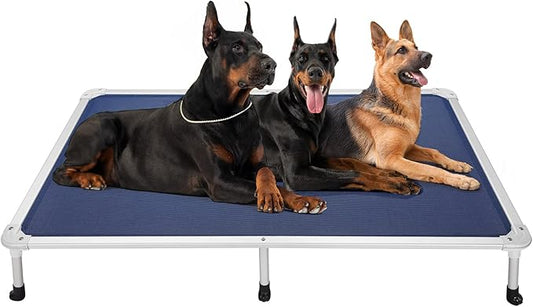 Veehoo Chew Proof Elevated Dog Bed - Cooling Raised Pet Cot - Silver Aluminum Frame and Durable Textilene Mesh Fabric, Unique Designed No-Slip Feet for Indoor or Outdoor Use, Blue, XX-Large, CWC2003