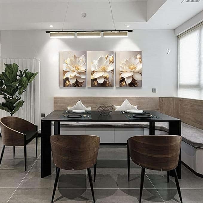 Yxbhhym Bathroom Wall Art White Flower Canvas Wall Art for Living Room Bedroom Wall Decor Floral Picture for Kitchen Hallway Home Decorations Framed Posters Prints 3 Piece