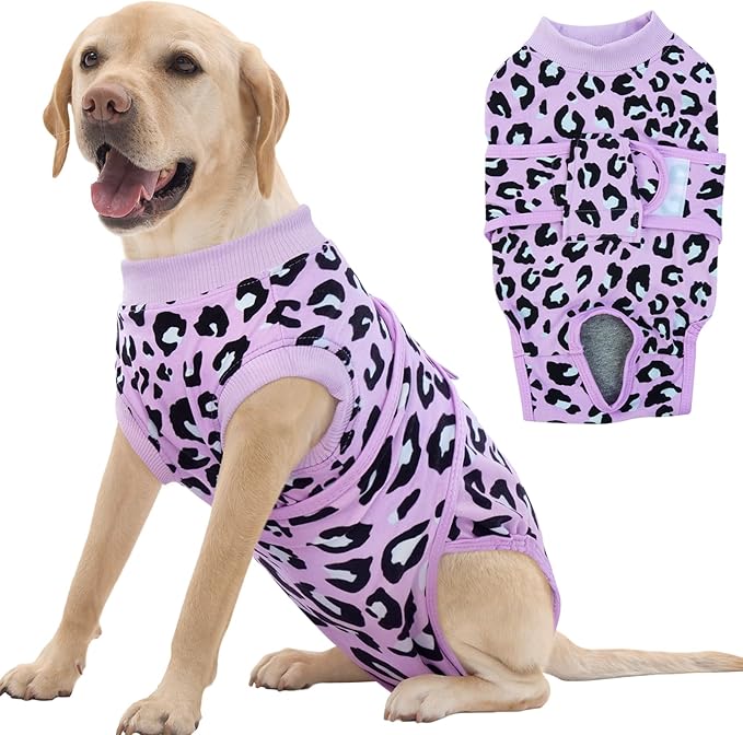 FUAMEY Recovery Suit for Dogs After Surgery,Soft Breathable Dog Bodysuit E-Collar & Cone Alternative Surgical Suit,Male Female Dog Neuter Spay Suits Anti Licking Wounds Onesie Purple Leopard XXL