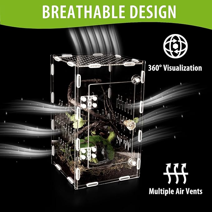 Jumping Spider Enclosure, Large Acrylic Praying Mantis Habitat, 10"*6"*6" Ventilated Insect Terrarium Cage with Front Opening Door for Small Retiles - Arboreal Tarantula, Snails, Bug, Lizard