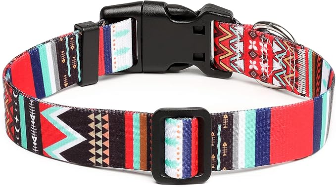 Mercano Adjustable Dog Collar - Special Design Patterns, Soft Nylon Comfortable Durable Pet Collar for Small Medium Large Dogs (S, Tribal Red)