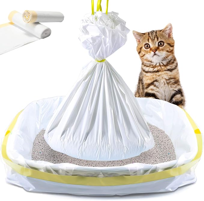 KONE Cat Litter Box Liners, 14 Count Jumbo Extra Durable Large Drawstring Kitty Litter Pan Bags Cat Waste Litter Bags Pet Supplies 36" x 18"