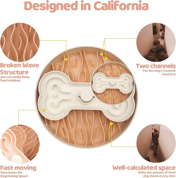Slow Feeder Dog Bowl for Large Dogs with Non-Slip Base - Adjustable Speed Design, Removable Puzzle Inserts & Dishwasher Safe, Pink