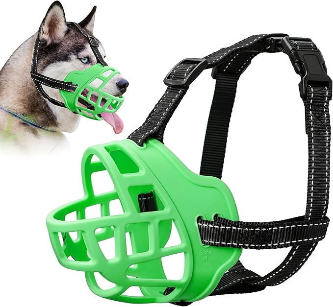 Dog Muzzle for Large Dogs, Breathable Basket Muzzles for Small, Medium and X-Large Aggressive Dog, Allows Panting Drinking, Suitable for Grooming Trimming Training (4, Luminous Green)