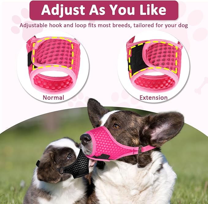 LUCKYPAW Soft Muzzle for Medium Large Sized Dogs Beagle Labrador German Shepherd, Dog Muzzle to Prevent Biting Chewing, Adjustable Breathable Mouth Guard for Grooming Walking Training(Hot Pink, L)