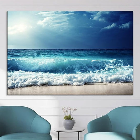 Nature Wall Art Prints - Ocean Forest Mountain Lake Canvas Landscapes - Small to Extra Large Living Room Bedroom Kitchen Bathroom Décor (Summer Ocean Beach, 24L" x 36W")