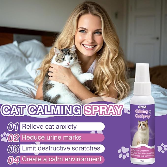 Cat Calming Spray 60 ML 2 Pack Calming Solution for Cats Cat Pheromone Spray Reduces Stress Anxiety Scratching Calming Spray for Cats Good for Home Travel Cat Pheromones Calming Spray