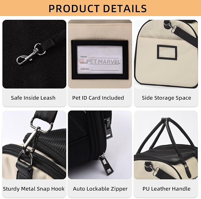 PET MARVEL Cat Carrier Soft Sided Large for Pet Dogs up to 25 Lbs, Airline Approved Mesh Pet Travel Bag, Breathable Bite-Resistant Fabric with Removable Washable Mat