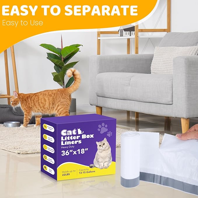30 Count Cat Litter Liners Large, Jumbo Drawstring Extra Durable Pet Cat Pan Liners Extra-Thick Kitty Litter Box Bag 36" x 19"