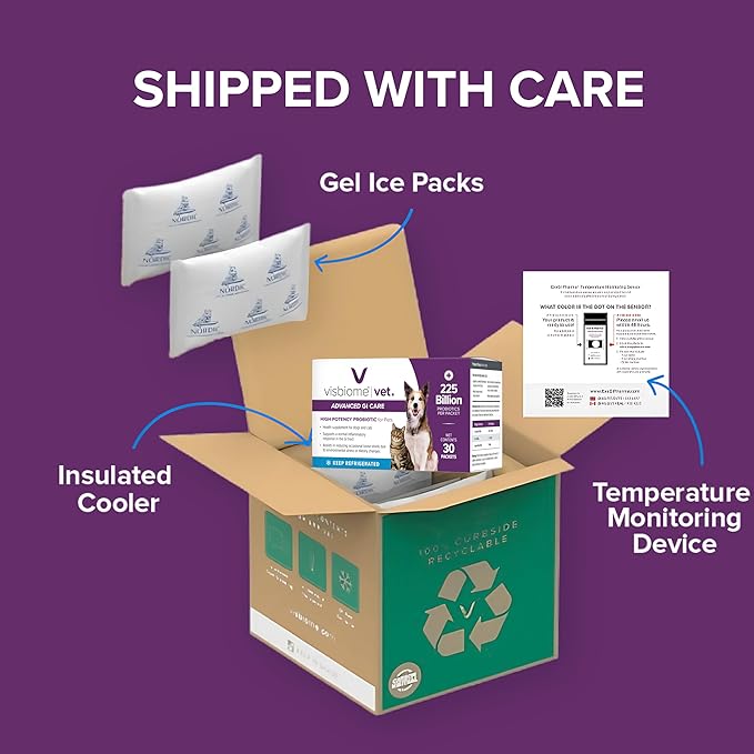 Visbiome® Vet Advanced GI Care Probiotic for Dogs & Cats – 225B CFU, 8-Strain Formula – Veterinarian Recommended, Clean Label Certified – 60 Packets