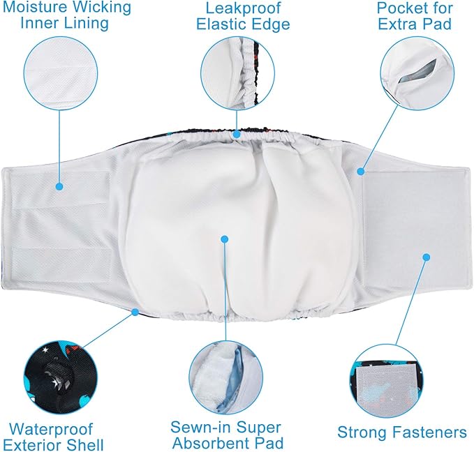 CuteBone Dog Diapers Male Washable Belly Band for Male Dogs Wraps 3pcs a Pack DM28XS