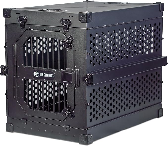 ROCK CREEK CRATES Collapsible Dog Crate: Meticulously Engineered, Durable Aluminum Construction, Non Slip Feet | 10 Year Warranty | Ideal for Indoor & Vehicle Use (Midnight Black, 30 Inch)